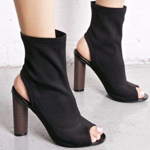 Black Peep Toe Open Back Bootie Heel